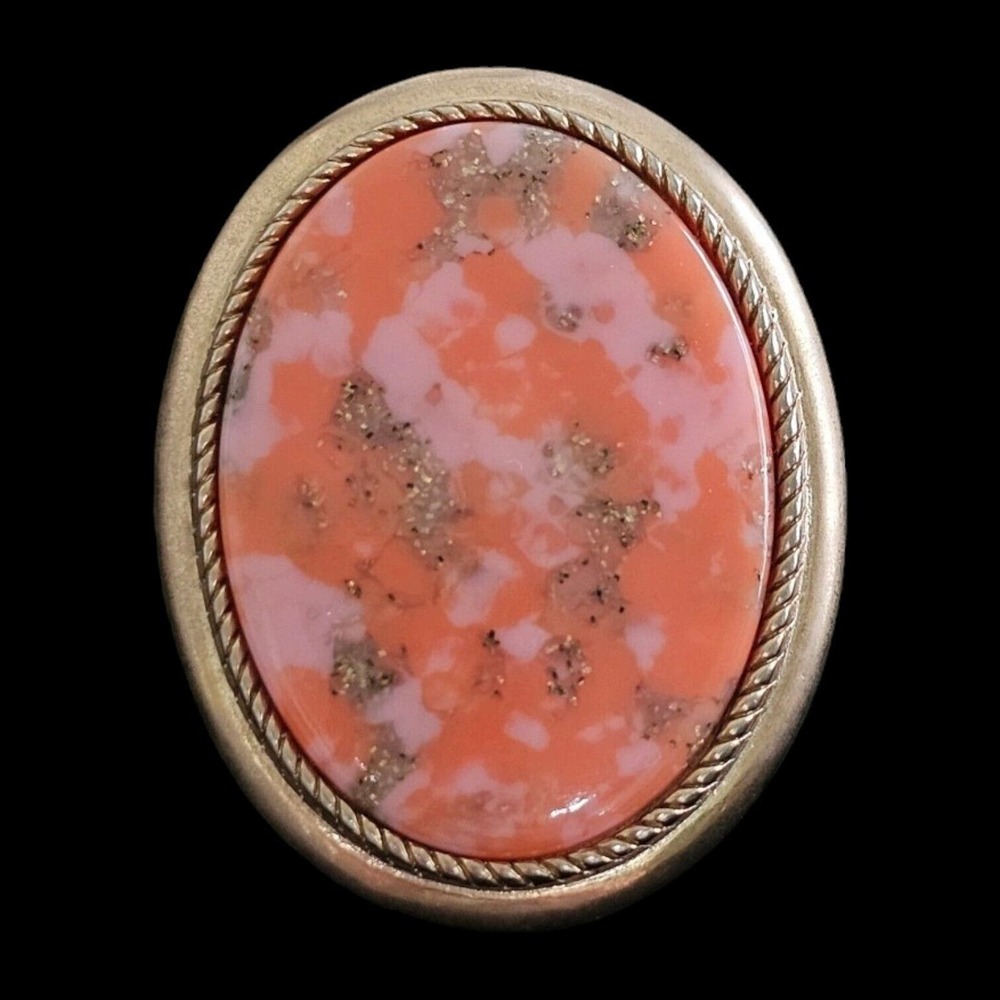 Vintage 1974 Signed Sarah Coventry Coraline Pink w/Gold Flecks Brooch Pendant